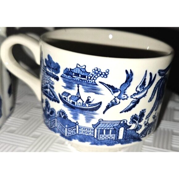 Tea Set Blue White Willow Phoenix Scene Teapot 3 cups - Picture 9 of 9